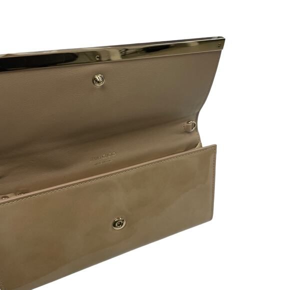 Jimmy Choo Patent Leather Milla Clutch Crossbody in Nude / Tan AS IS FLAWED - Picture 11 of 14